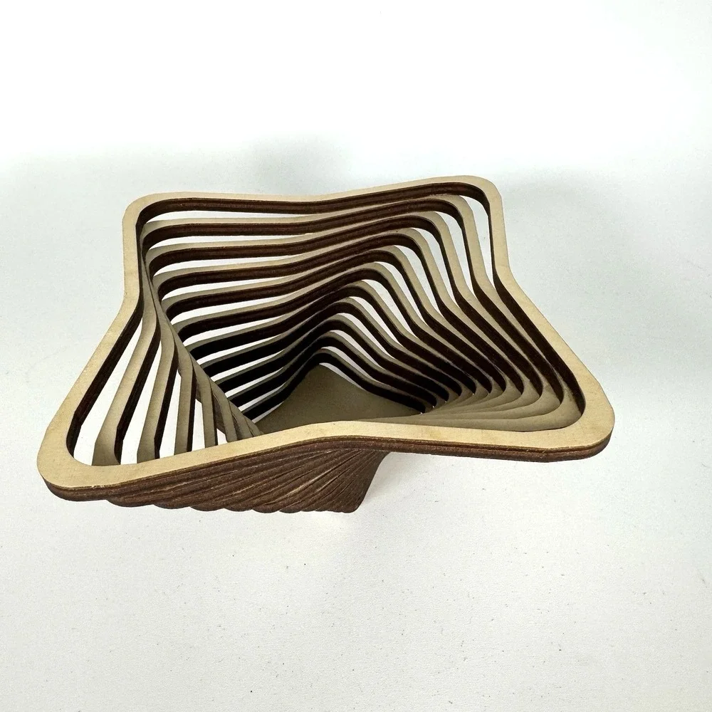 Baltic By Design Laser Cut Wooden Spiral Bowl Basket Maine USA Square Scalloped